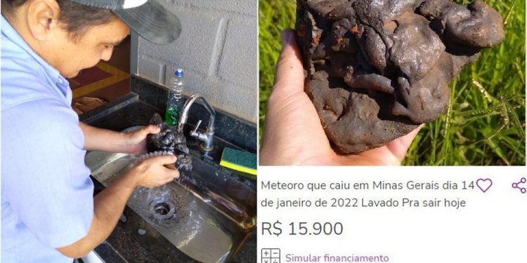 'Meteoro' que caiu em Minas Gerais é lavado com detergente e colocado a venda - Crédito: Reprodução redes sociais