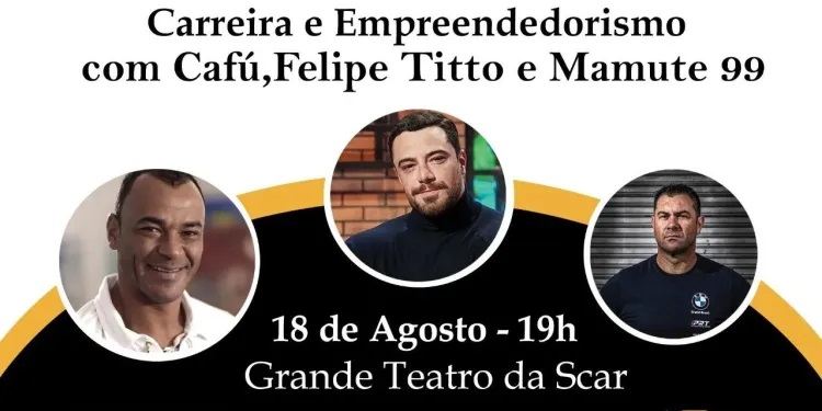 Bate-papo com Cafu, Felipe Tito e Mamute 99 acontece nesta quinta-feira (18) na SCAR - Crédito: Divulgação 