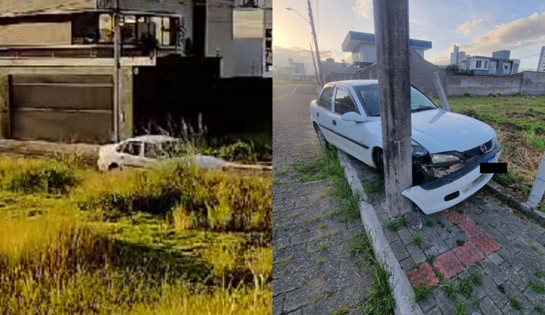 Freio de mão falha, carro desce rua e bate contra poste em Jaraguá  - Crédito: Reprodução / Diário da Jaraguá 